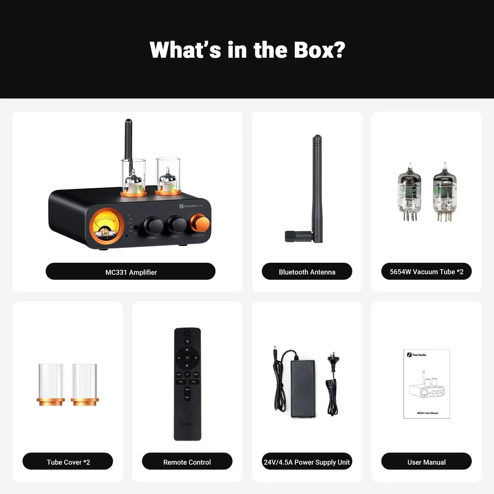 Fosi Audio MC331 真空管ハイブリッドアンプ Bluetooth Fosi Audio MC331 Tube Integrated Bluetooth Amplifier with DAC and