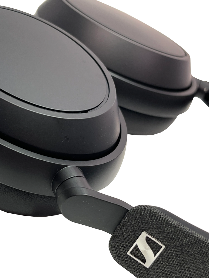 Close-up of Sennheiser Momentum 4 Wireless headphones highlighting the sleek design and premium materials.