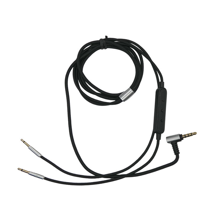 Strauss & Wagner Landen Dual 2.5mm to L-Shape 3.5mm Nylon Braided Headphone Cable With Microphone for Sennheiser HD202/HD212, HIFIMAN HE400I/HE-400S/HE-350, Sivga Oriole/SV021