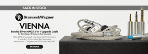 Shop the Strauss & Wagner Vienna Braided Silver MMCX 3-in-1 Upgrade Cable for Sennheiser IE Series In-Ear Monitor Back In Stock at Audio46.