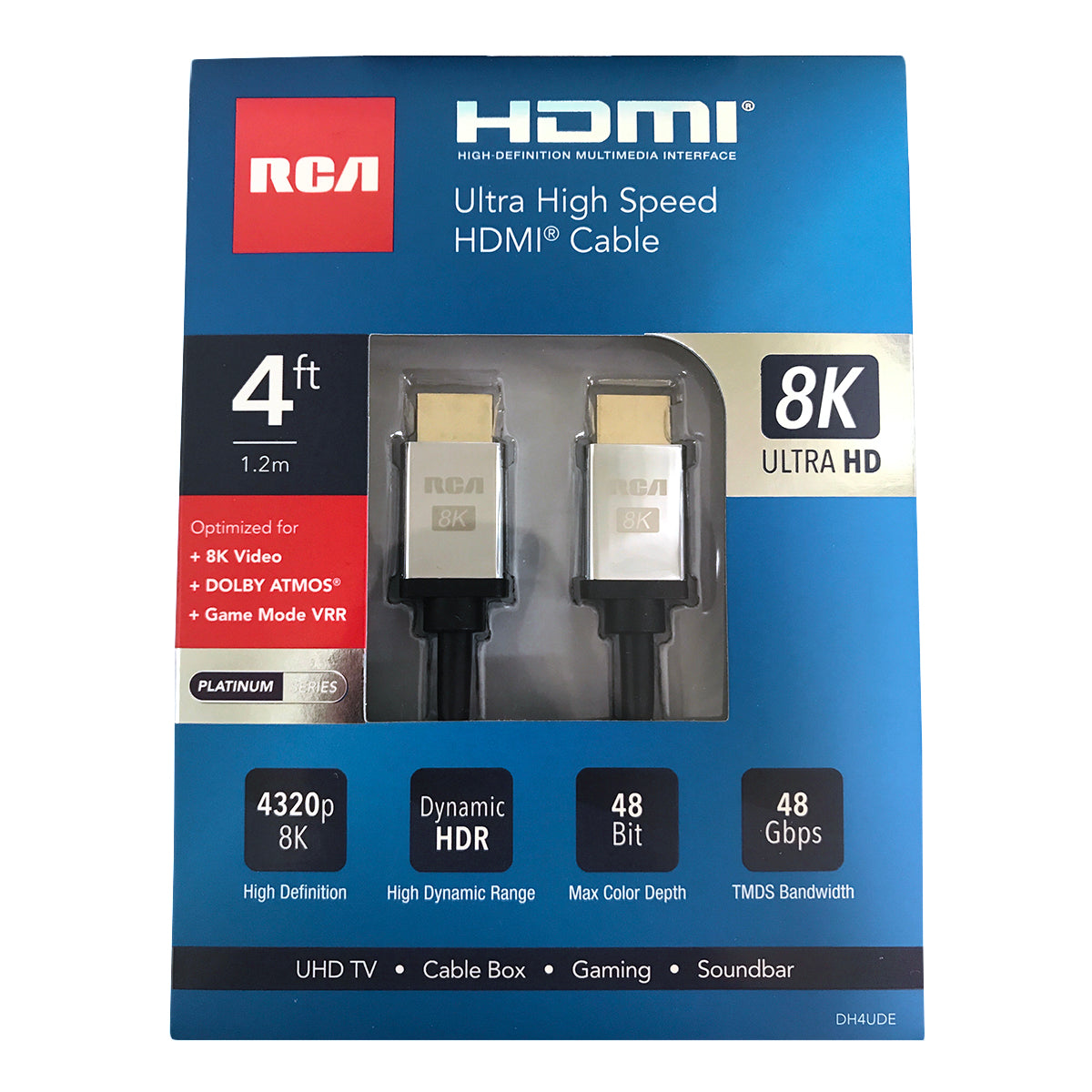 RCA Audio 4 Foot Ultra High Speed 8K HDMI Cable